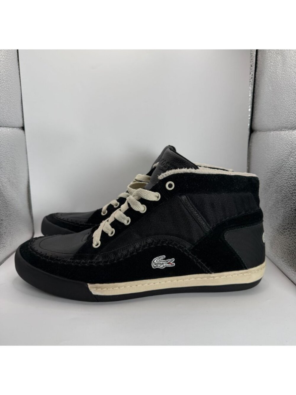 Lacoste Mens Black Mid-Top Sneakers Size 12 Leather & Suede Warm Shoes - Picture 4 of 8